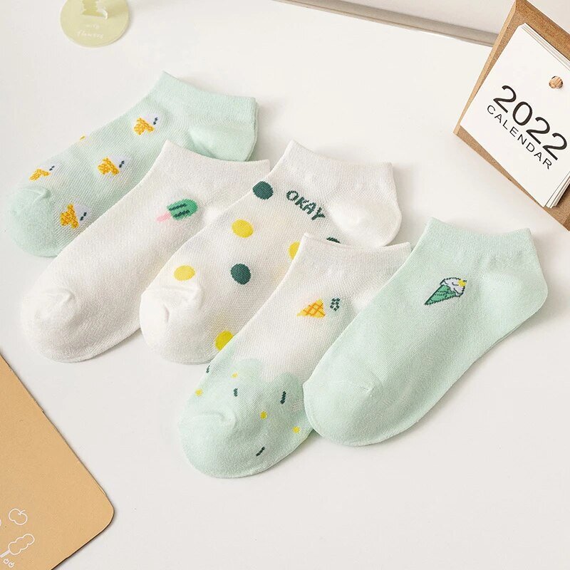 Kit 5 Pares De Meias Fofas Verde Super Cute Kawaii - UOU Store