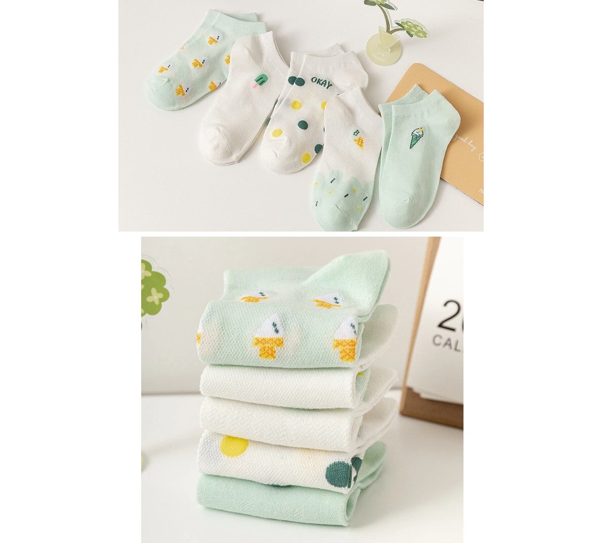 Kit 5 Pares De Meias Fofas Verde Super Cute Kawaii - UOU Store