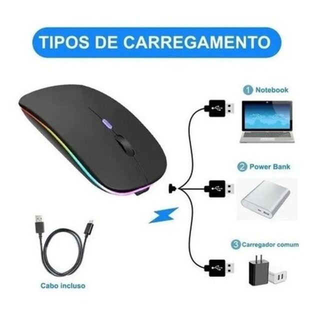 Mouse Sem Fio Recarregável Led RGB