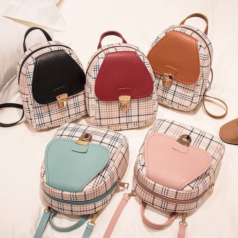 Mini Mochila Xadrez Tipo Couro Kawaii Estilo Fofo