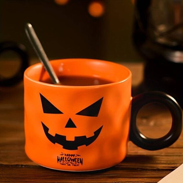 Caneca Abóbora de Halloween Laranja com Colher