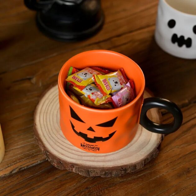 Caneca Abóbora de Halloween Laranja com Colher