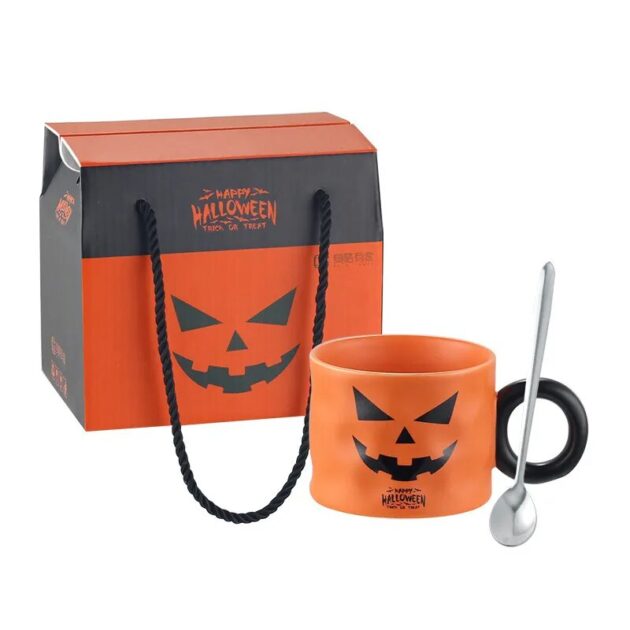 Caneca Abóbora de Halloween Laranja com Colher