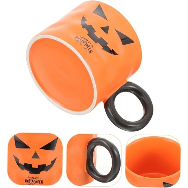 Caneca Abóbora de Halloween Laranja com Colher