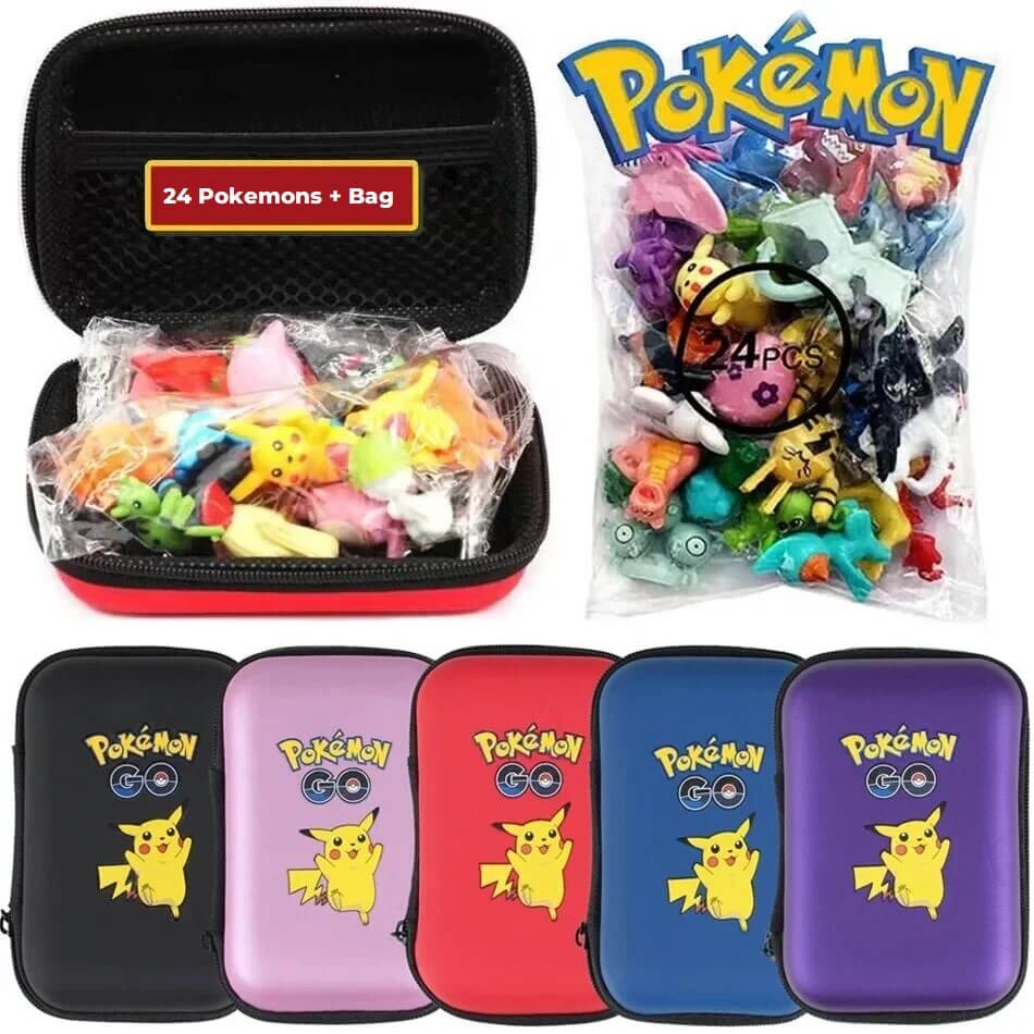 Kit 24 Pokémons Bag Estojo Set Completo