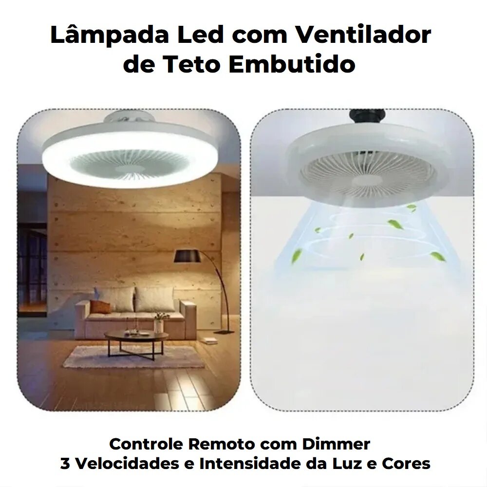 Ventilador Com Luz Led, 3- Lâmpada Moderna