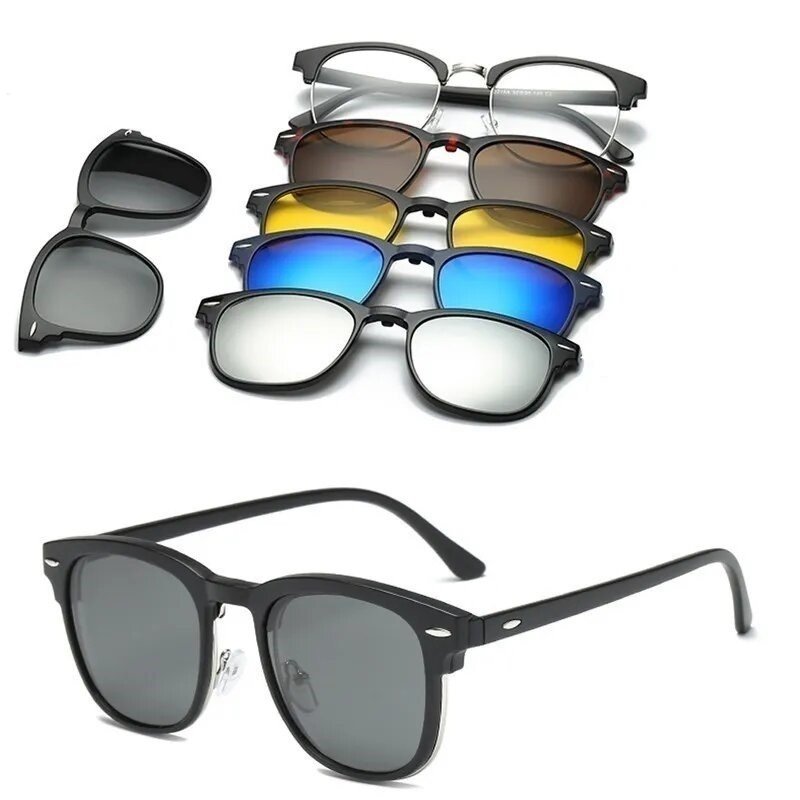 Óculos de Sol com 6 Lentes Clip On Encaixáveis Premium para Dia e Noite  Polarizado 6 em 1 Troca Fácil