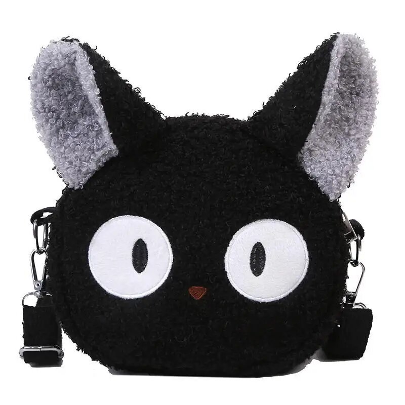 Bolsa Gata Jiji de Pelúcia Preto Macio Fofo Estilo Kawaii Japonês