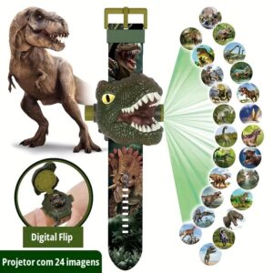 Relógio de Dinossauro 3D com Projetor T-Rex Jurassic Digital Flip