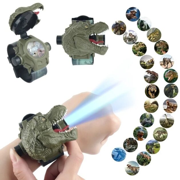 Relógio de Dinossauro 3D com Projetor T-Rex Jurassic Digital Flip