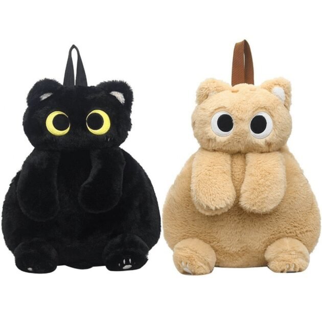 Mochila com Formato De Gatinho de Pelúcia Fofa e Felpuda com Alças Kawaii