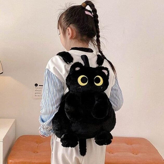 Mochila com Formato De Gatinho de Pelúcia Fofa e Felpuda com Alças Kawaii - Image 3