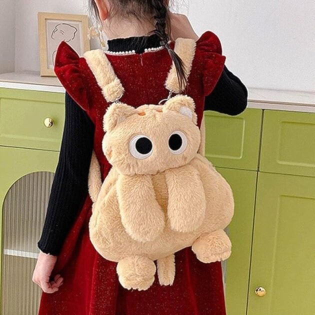 Mochila com Formato De Gatinho de Pelúcia Fofa e Felpuda com Alças Kawaii - Image 6