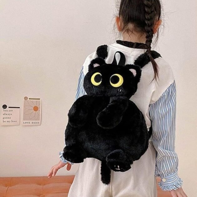 Mochila com Formato De Gatinho de Pelúcia Fofa e Felpuda com Alças Kawaii - Image 7