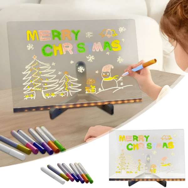 Quadro Mágico LED Infantil para Escrever Desenhar Colorir Regravável USB com Canetas Tamanho Grande