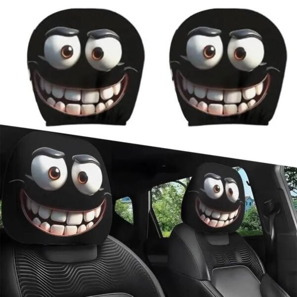 2 Capas de Encosto de Cabeça para Carro com Olhos de Desenho Animado Divertido Spooky Eyes
