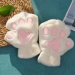 Luva Patinha de Gato Kawaii Sem Dedos Pelúcia Quentinha Feminina - Imagem 6