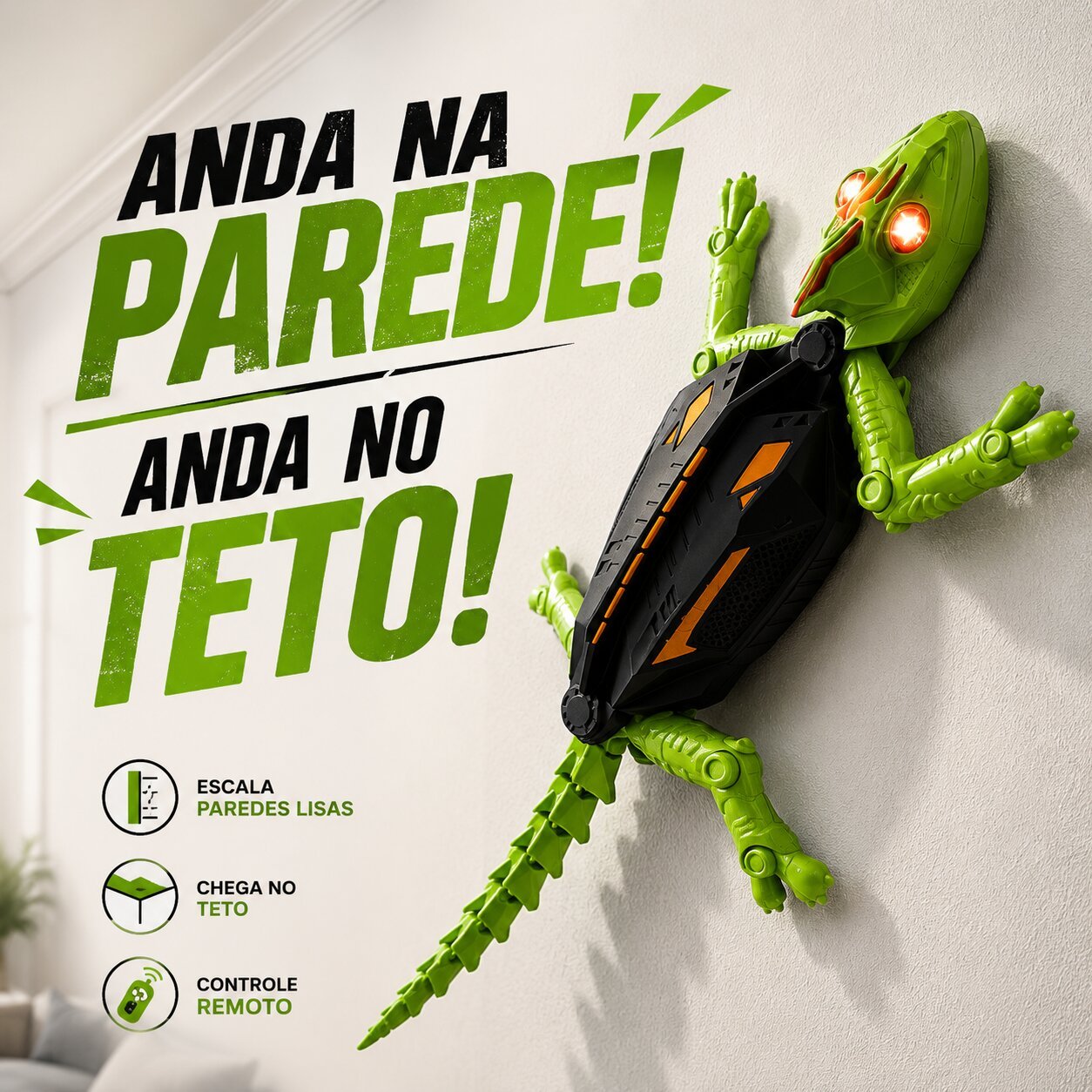583fa3fc08a96af88d51c03d9ab8c6a3.jpg Lagarto Controle Remoto Sobe Parede e Anda no Teto Antigravidade USB LED Recarregável - Imagem 1