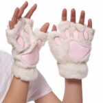 Luva Patinha de Gato Kawaii Sem Dedos Pelúcia Quentinha Feminina - Imagem 9