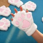 Luva Patinha de Gato Kawaii Sem Dedos Pelúcia Quentinha Feminina