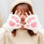 Luva Patinha de Gato Kawaii Sem Dedos Pelúcia Quentinha Feminina - Imagem 2
